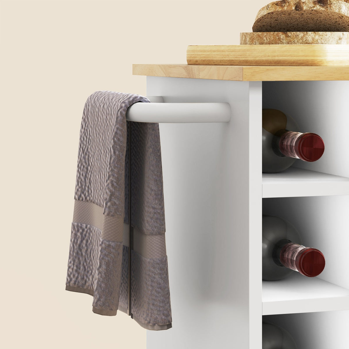 Kitchen trolley serving trolley with worktop, shelves, wine racks, kitchen cabinet trolley with soft-close hinges, handle, kitchen island for office, 83x40x83cm, oak