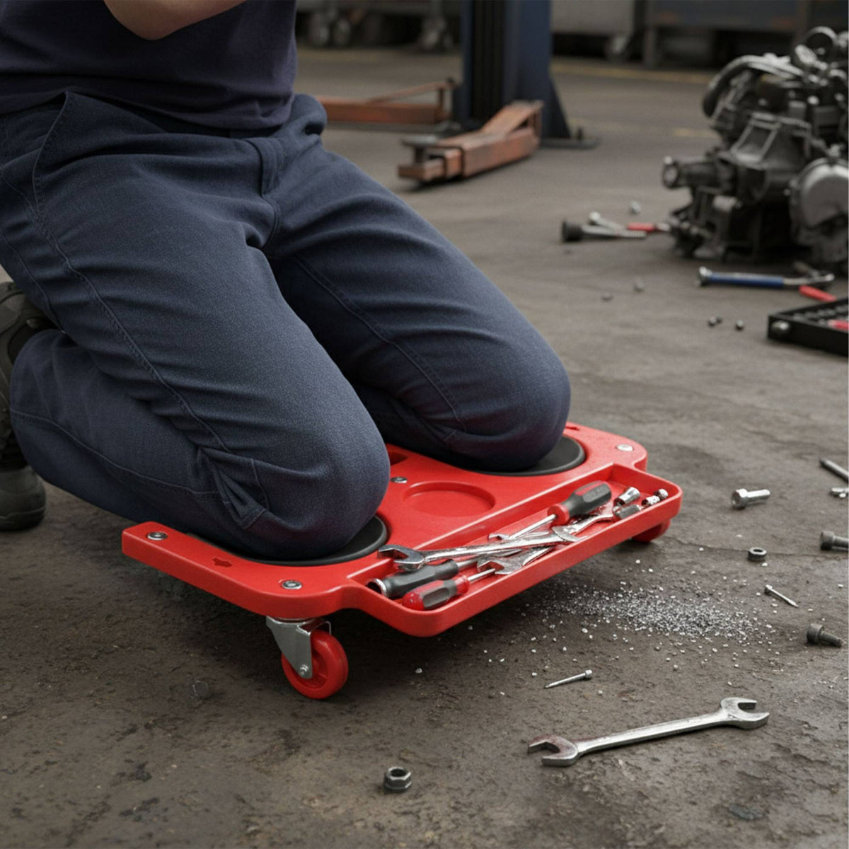 Knee Roller with Tool Tray for Flooring Tasks