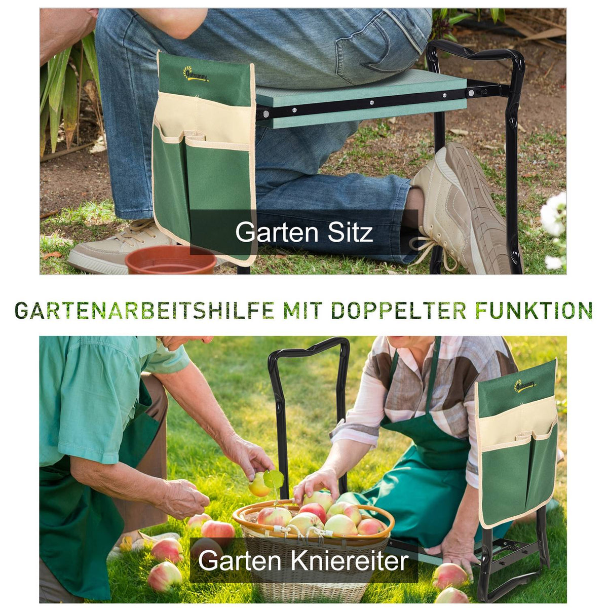 Kneeler Folding Garden Stool 2 In 1 Knee Support With Tool Bag Eva Foam 58 X 28 X 49Cm