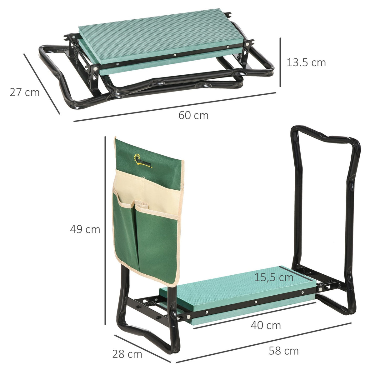 Kneeler Folding Garden Stool 2 In 1 Knee Support With Tool Bag Eva Foam 58 X 28 X 49Cm