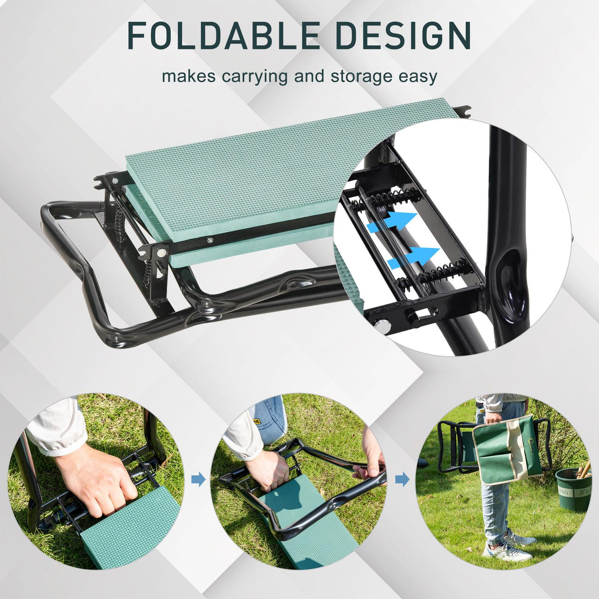 Kneeler Folding Garden Stool 2 In 1 Knee Support With Tool Bag Eva Foam 58 X 28 X 49Cm