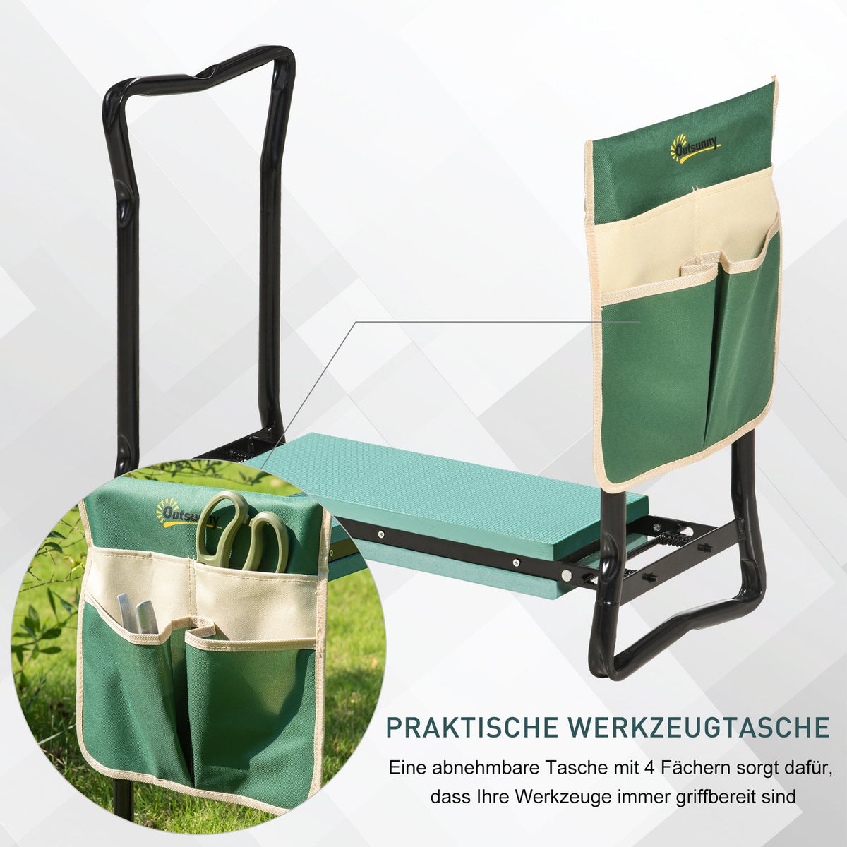 Kneeler Folding Garden Stool 2 In 1 Knee Support With Tool Bag Eva Foam 58 X 28 X 49Cm