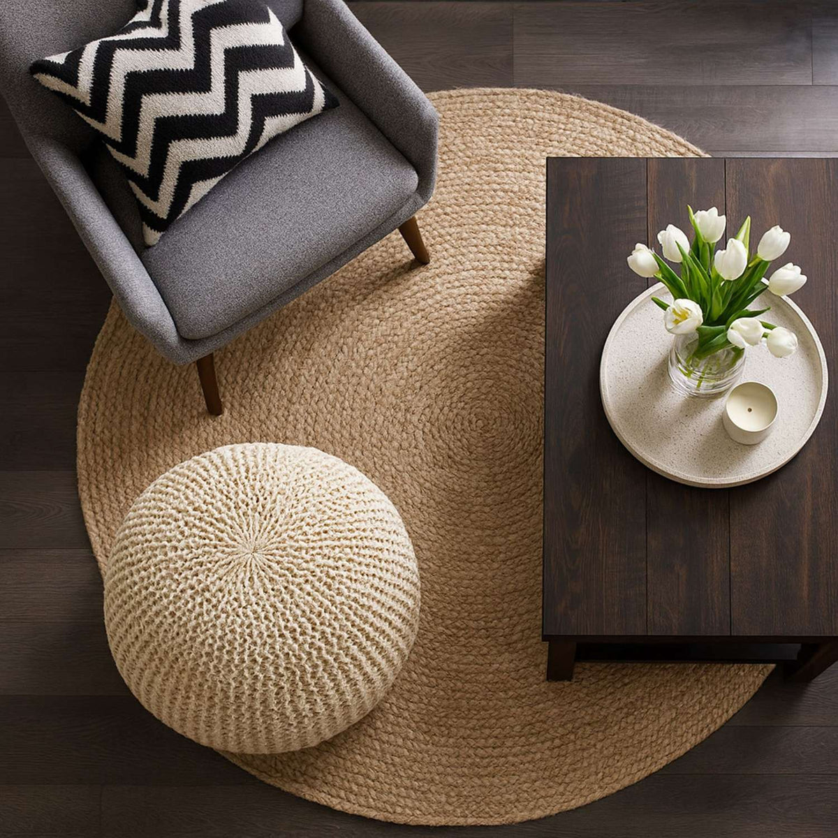 Knitted Pouf – Round Floor Seat, Boho Design