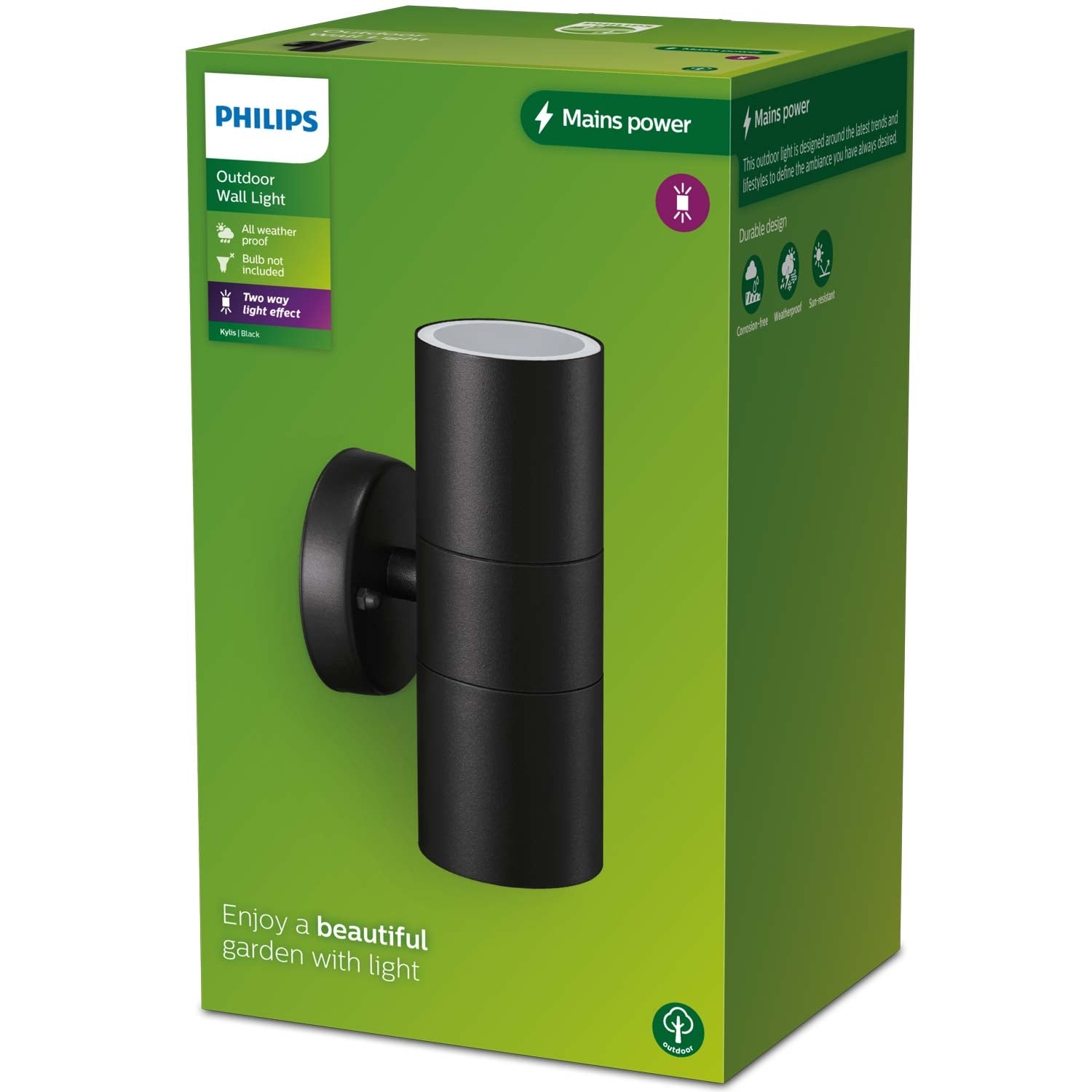 Kylis Wall luminaire Up-/downlight (2xGU10 socket) IP44 Stainless steel Black