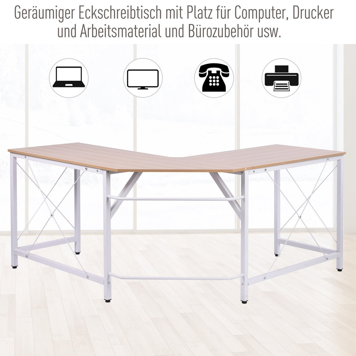 L-Desk Corner Desk Angle Desk Work Table Mdf Natural 150X150X76Cm