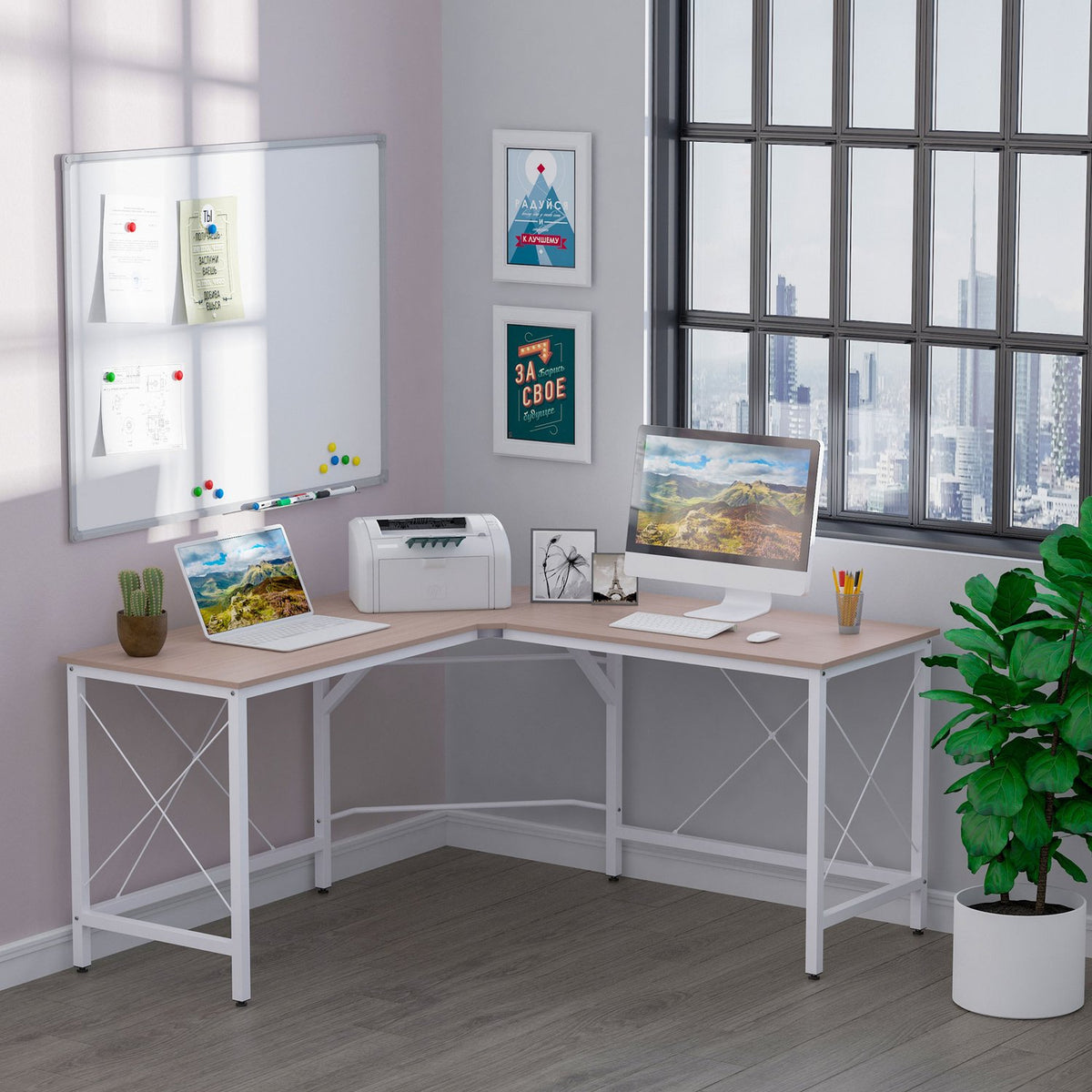 L-Desk Corner Desk Angle Desk Work Table Mdf Natural 150X150X76Cm