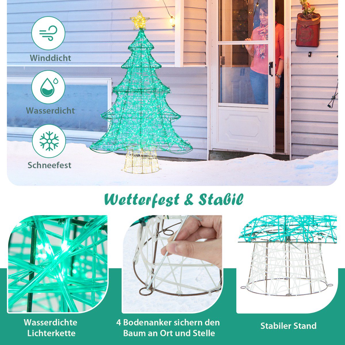 LED Artificial Christmas Tree 123cm, 520 Lights, Star