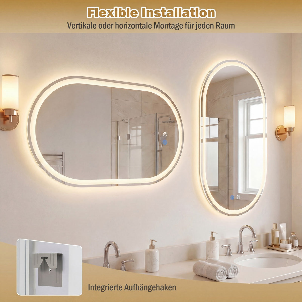 LED Bathroom Mirror, 80x50 cm, Backlit, Anti-Fog, Touch Control