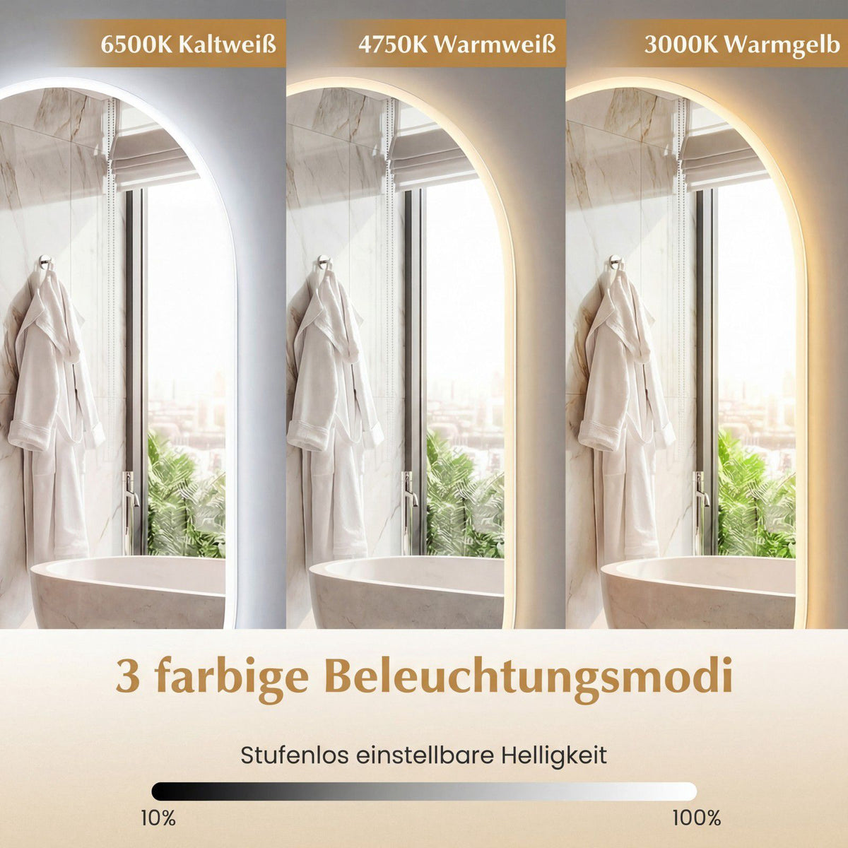 LED Bathroom Mirror, 90x55 cm, Anti-Fog, Touch Control