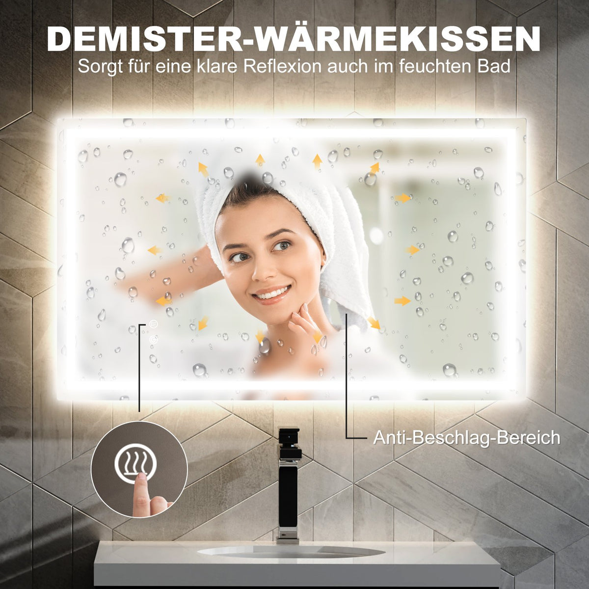 LED Bathroom Mirror – Adjustable Brightness, Anti-Fog, 100x60 cm