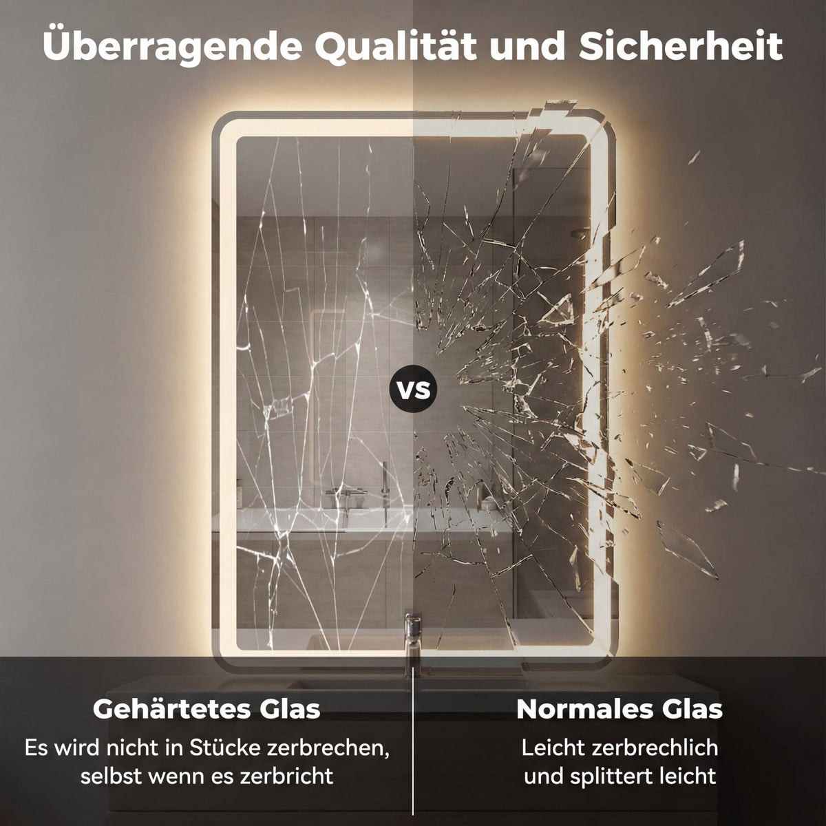 LED Bathroom Mirror, Anti-Fog, Dimmable, 80x60 cm