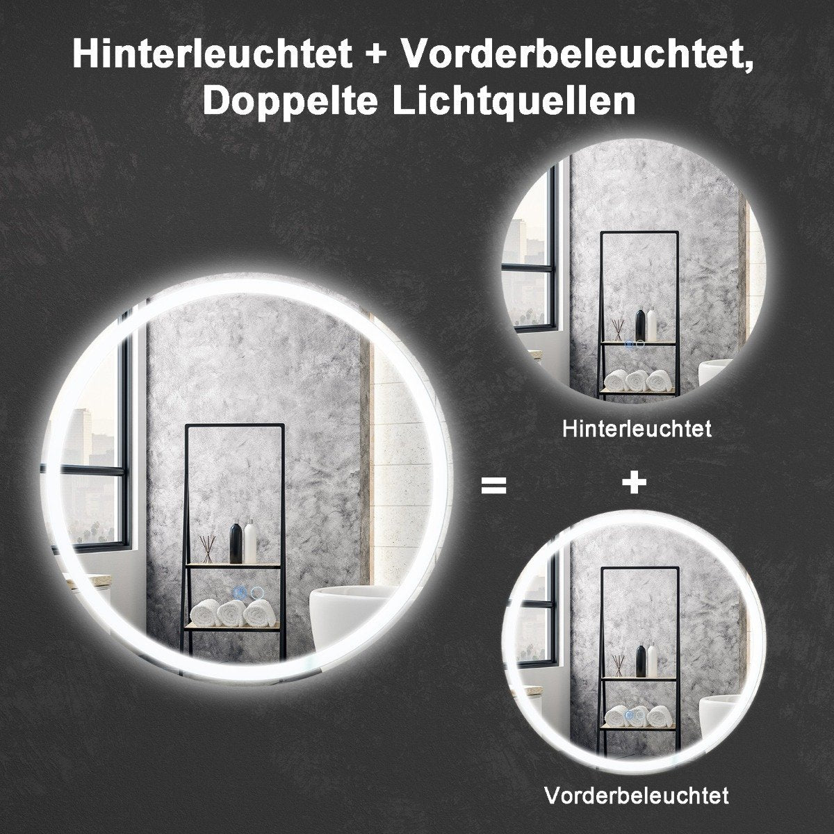 LED Bathroom Mirror with Anti-Fog, 60cm, Dual Lighting
