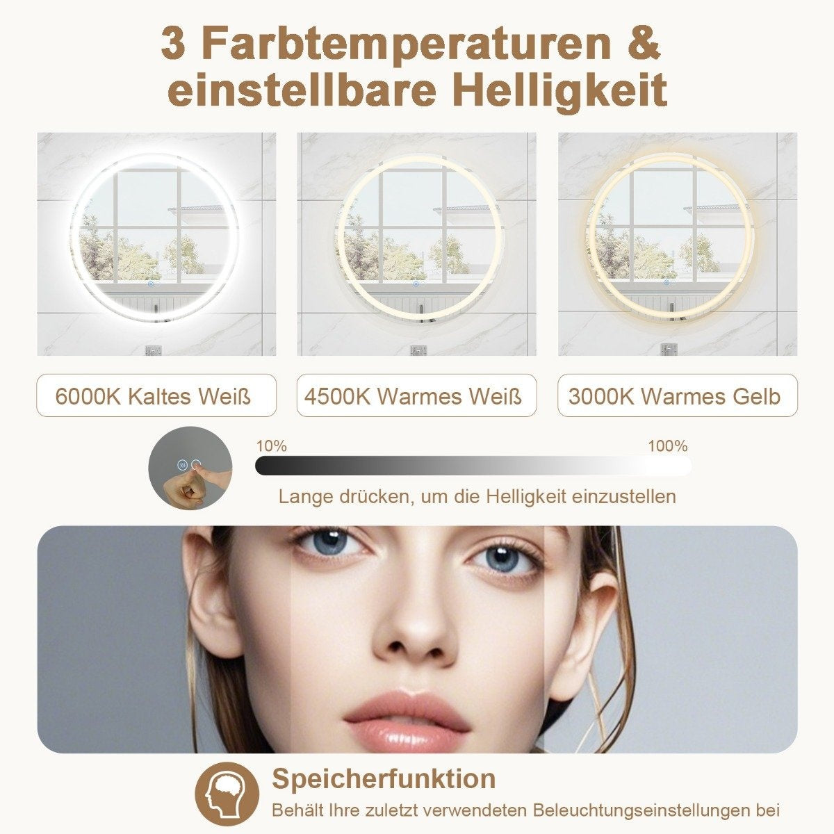 LED Bathroom Mirror with Anti-Fog, 60cm, Dual Lighting