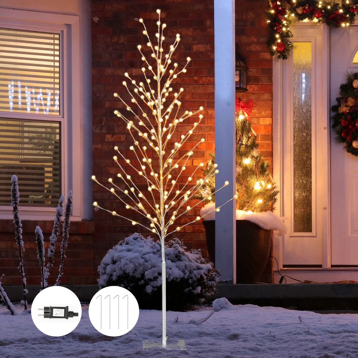 LED Birch Tree 155 cm, 168 Warm White Lights, Stand