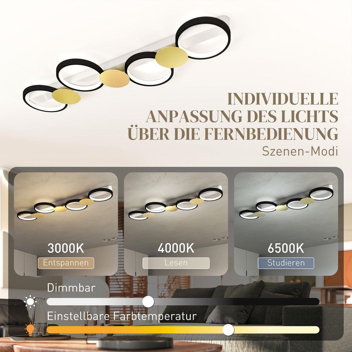 LED Ceiling Light 38W, 1500LM, 3000K-6500K, Remote Control