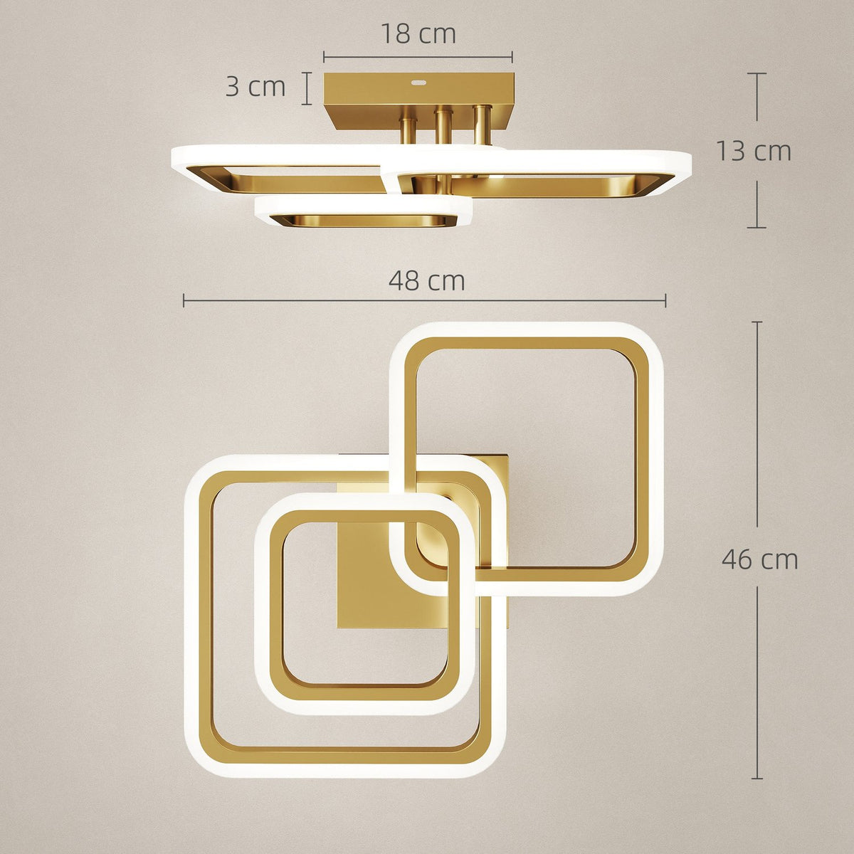 LED Ceiling Light 40W, 4300LM, 3-Color, Gold, 48x46x13 cm