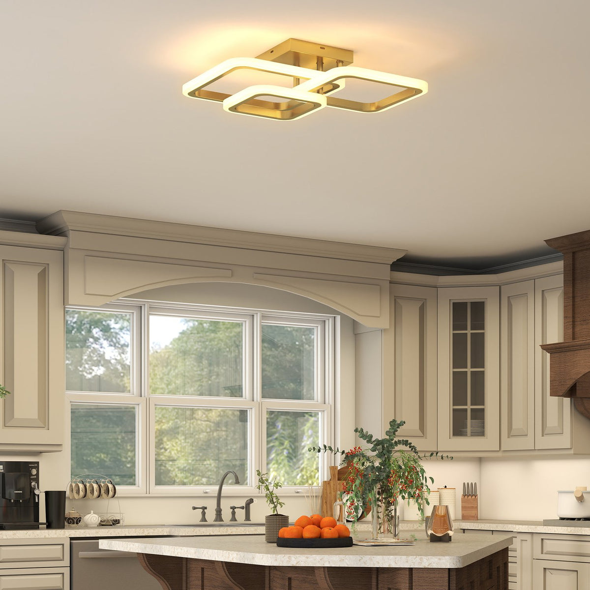 LED Ceiling Light 40W, 4300LM, 3-Color, Gold, 48x46x13 cm