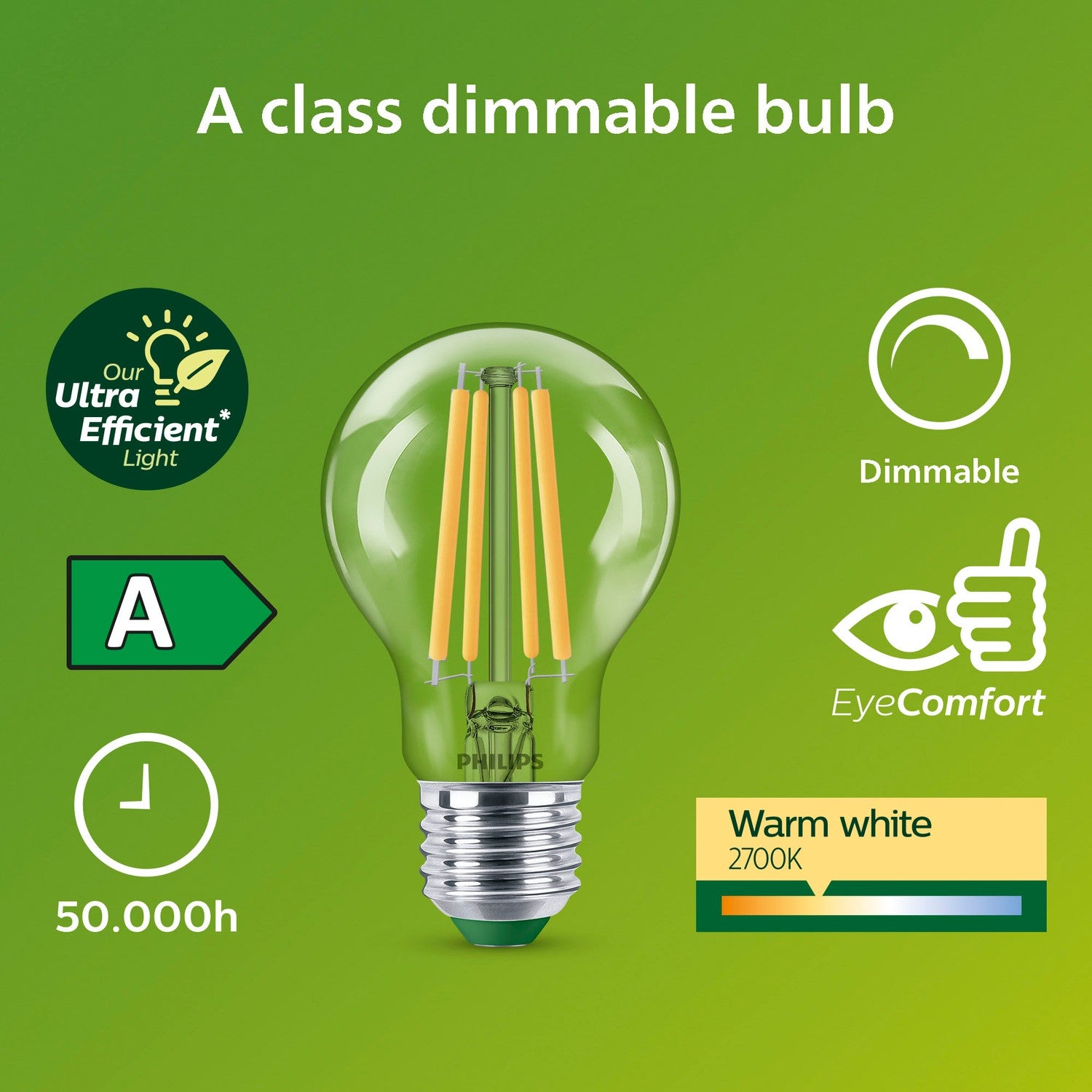 LED E27 Normal A60 4W (60W) Clear 840lm Dimmable 2700K Energy class A