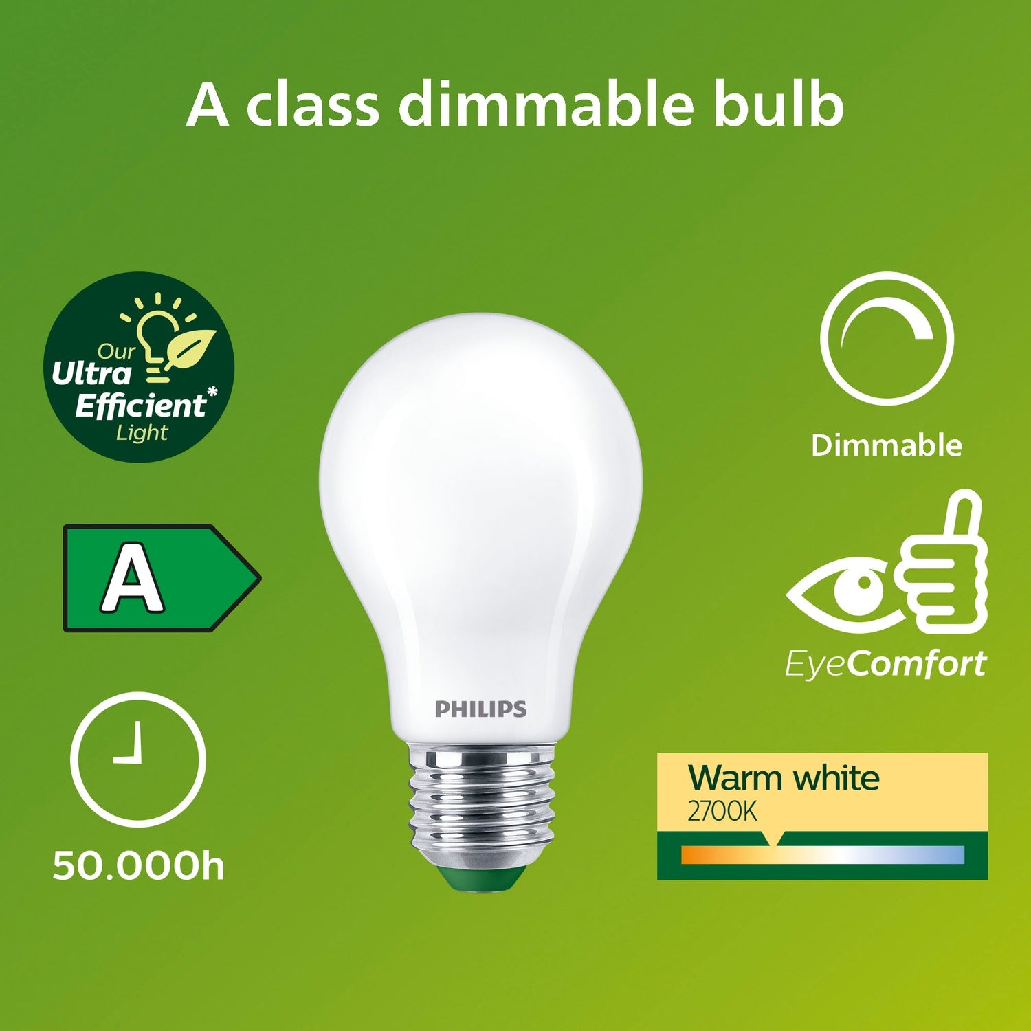 LED E27 Normal A60 4W (60W) Frosted 840lm Dimmable 2700K Energy class A