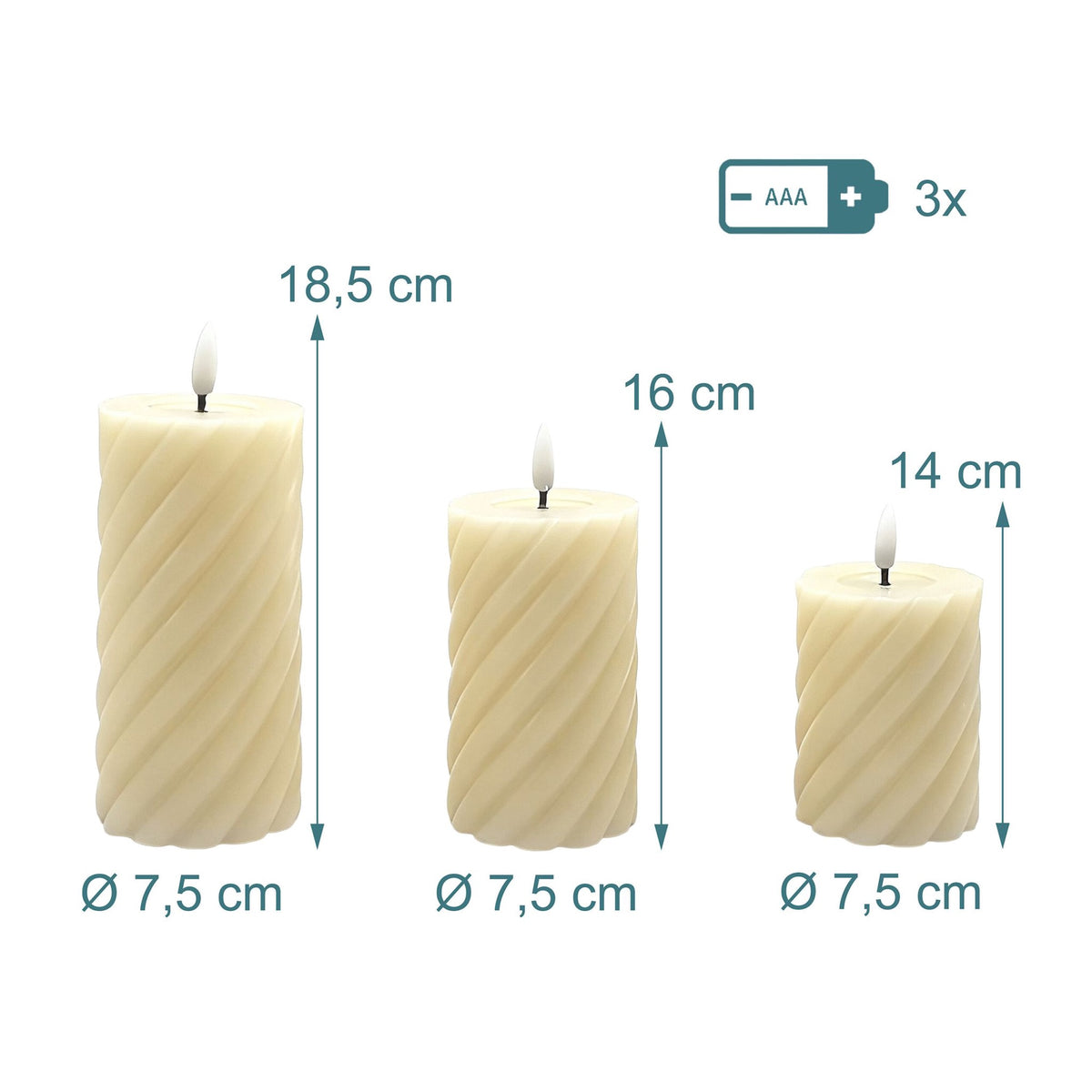 LED Flameless Real-Wax Candle Set, 3 Sizes