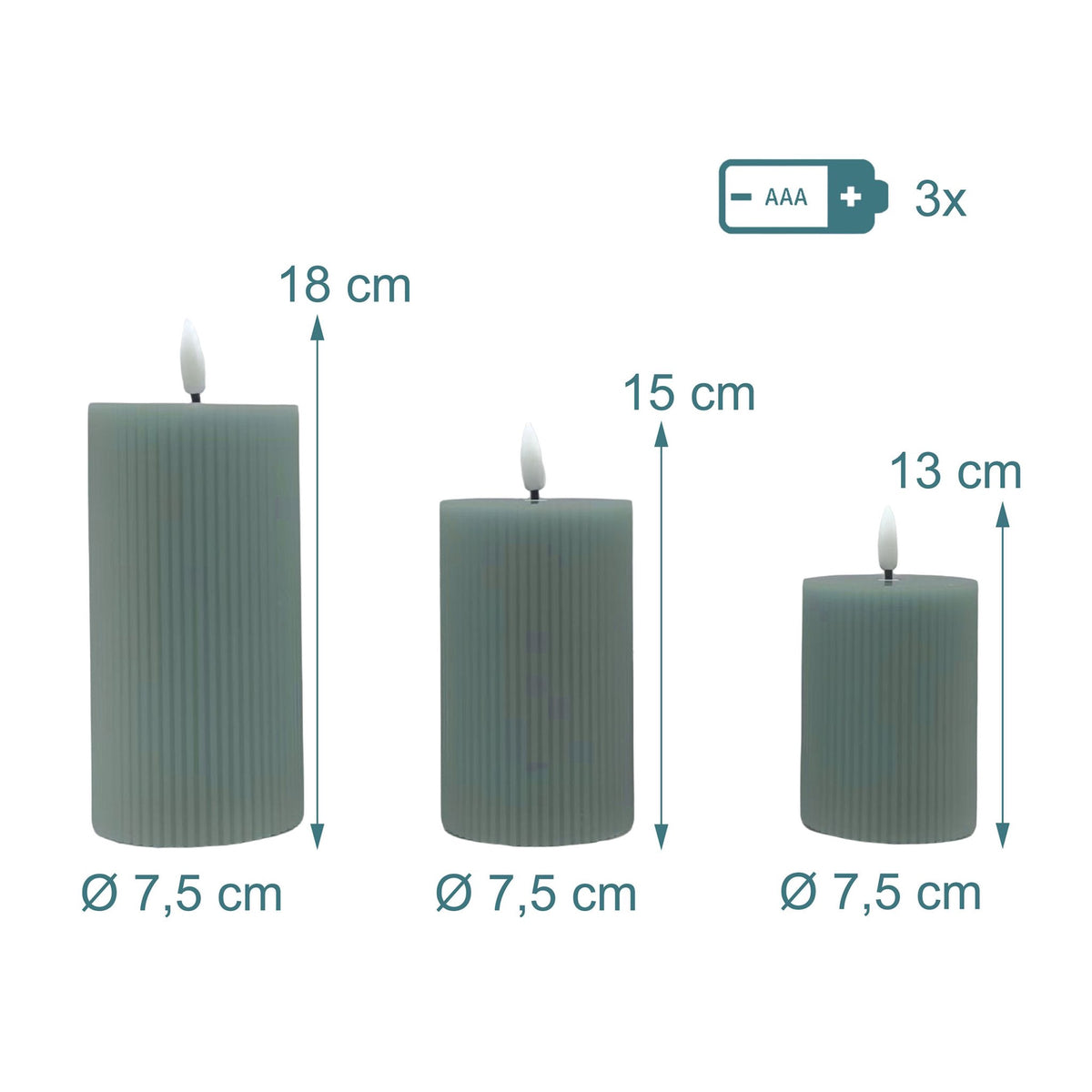 LED Flameless Real-Wax Candles, Set of 3