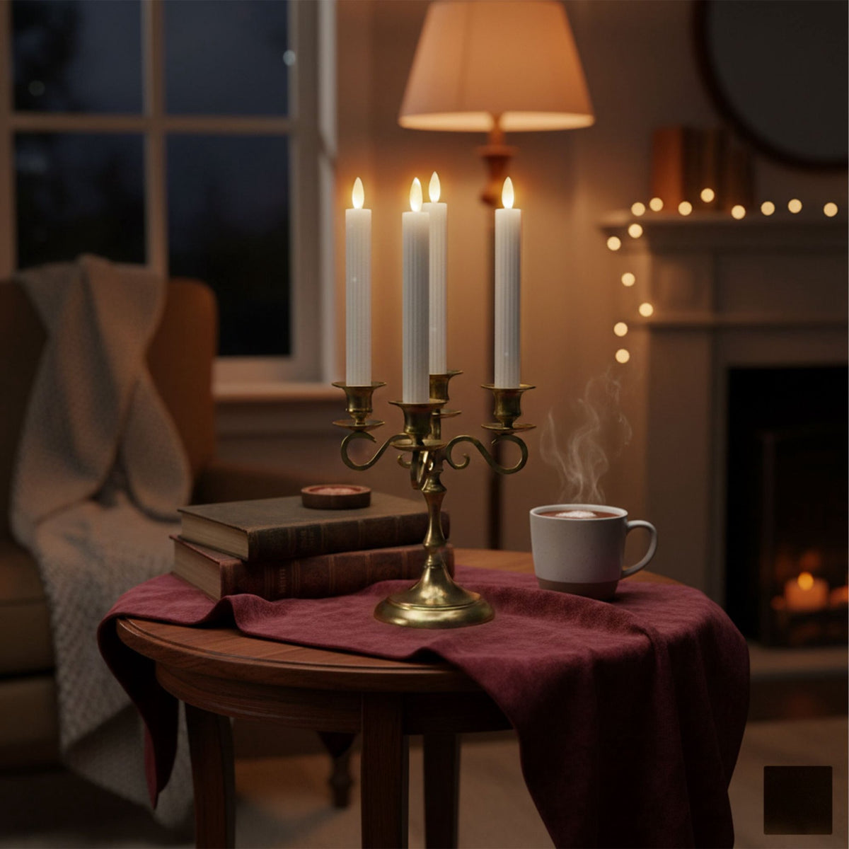 LED Flameless Wax Taper Candles, Set of 4 with Timer