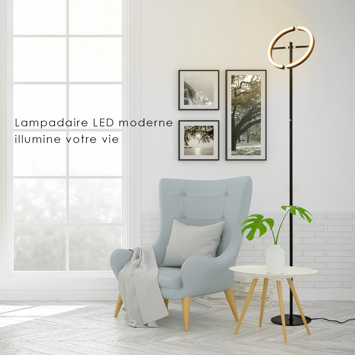 LED Floor Lamp, Dimmable Touch Control, Black Metal