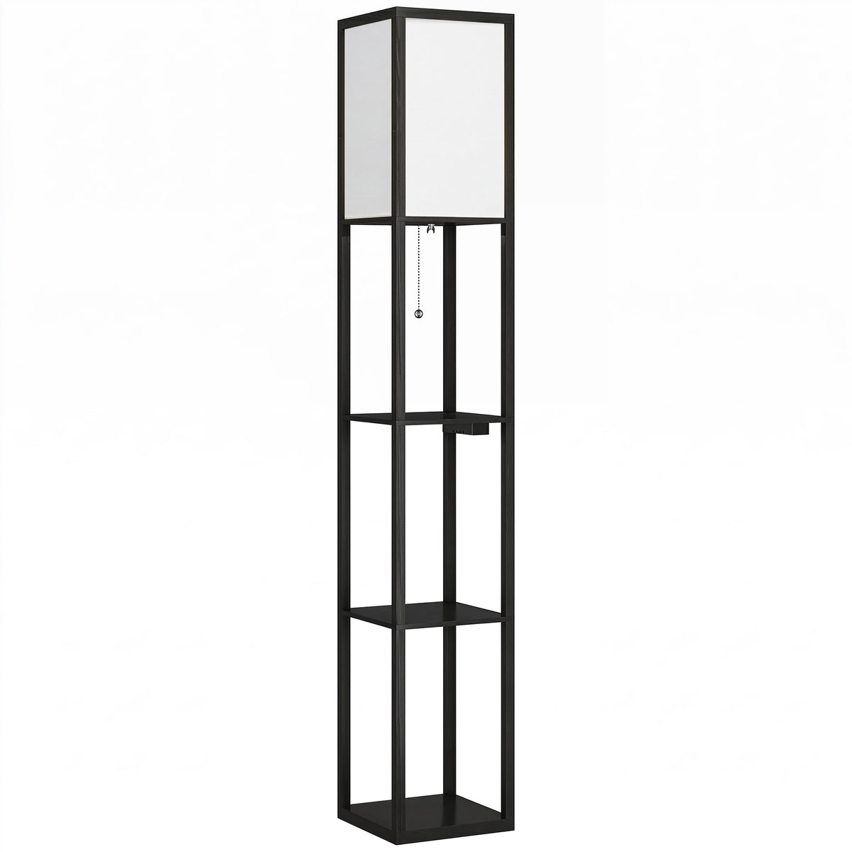 LED Floor Lamp With 3 Shelves, Dimmable, USB, Outlet, Black