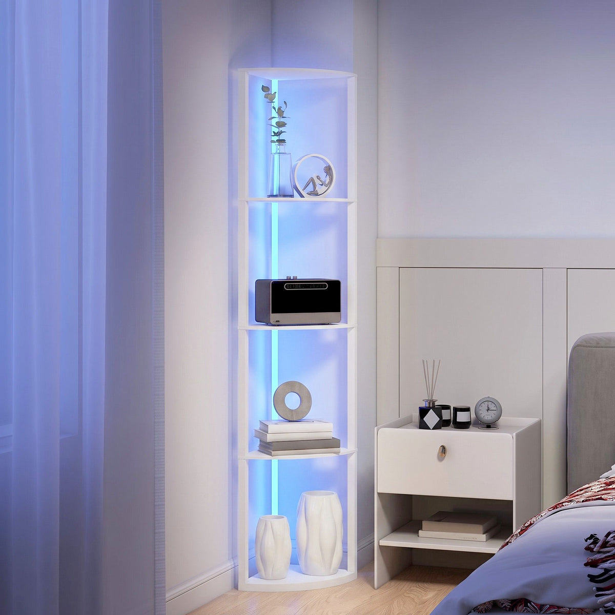 LED Floor Lamp with Shelves, RGB Lighting, Remote Control
