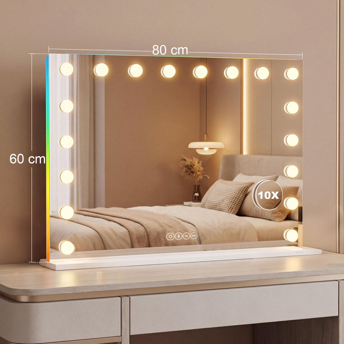LED Makeup Mirror with Bluetooth, RGB, 10x Magnification