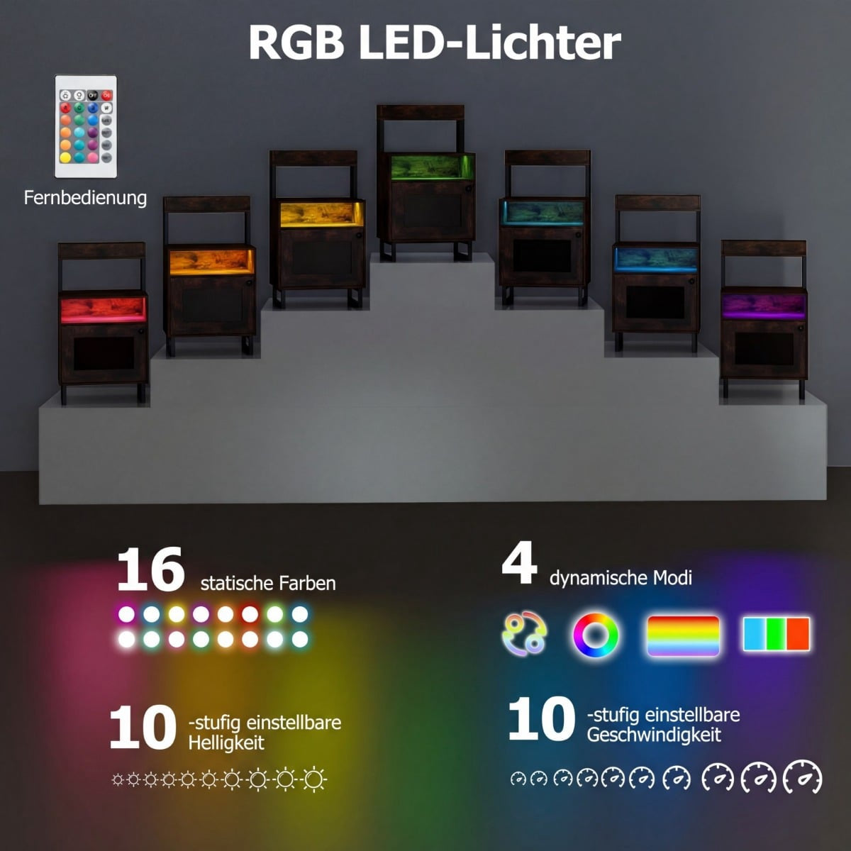 LED Nightstand with Adjustable Lighting and Storage