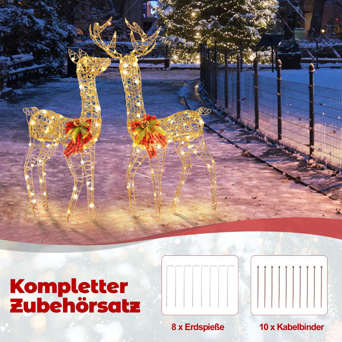LED Reindeer Family Set, 2-Piece, 200 Lights, Outdoor