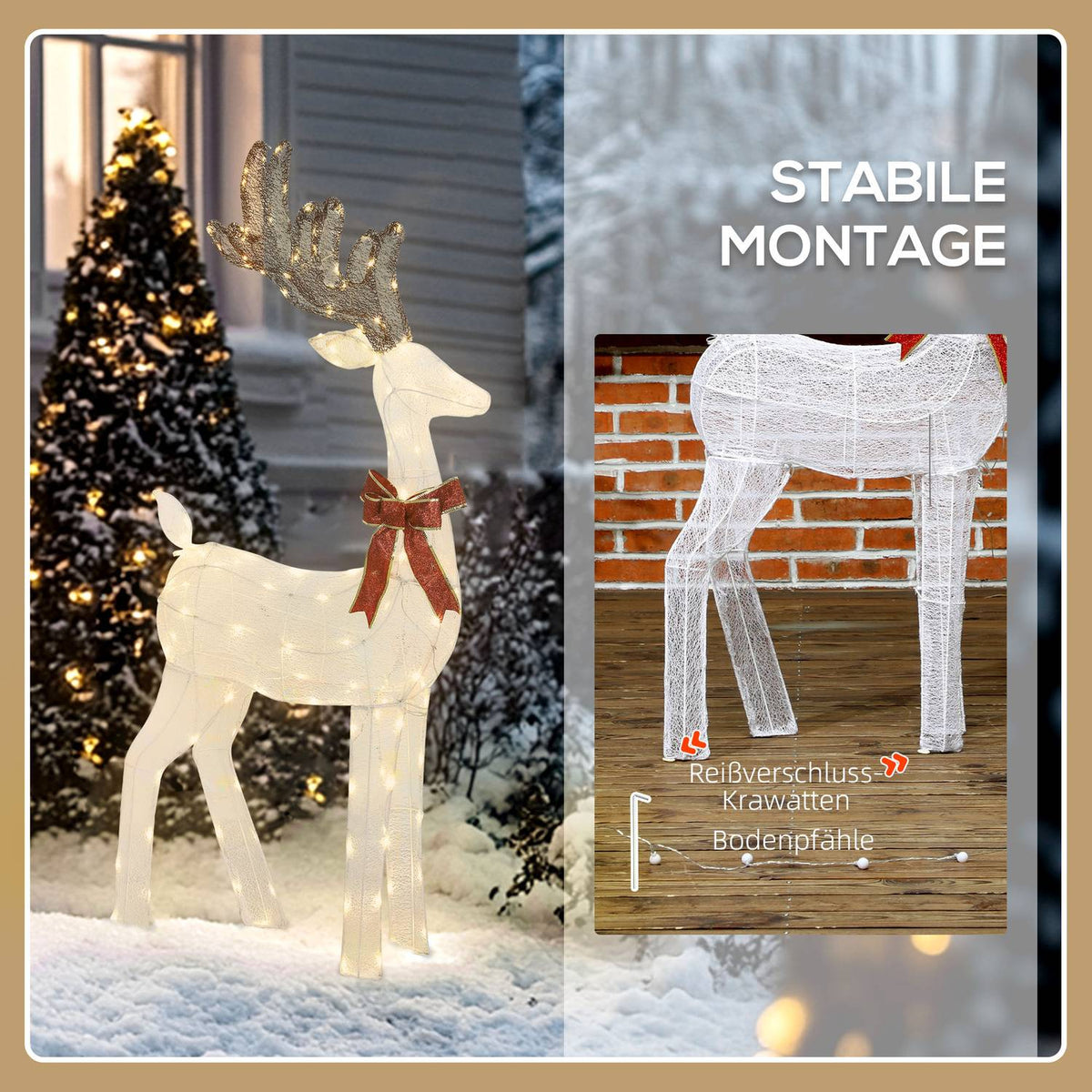 LED Reindeer with Red Bow, 137 Lights, Weatherproof, 66x25x135 cm