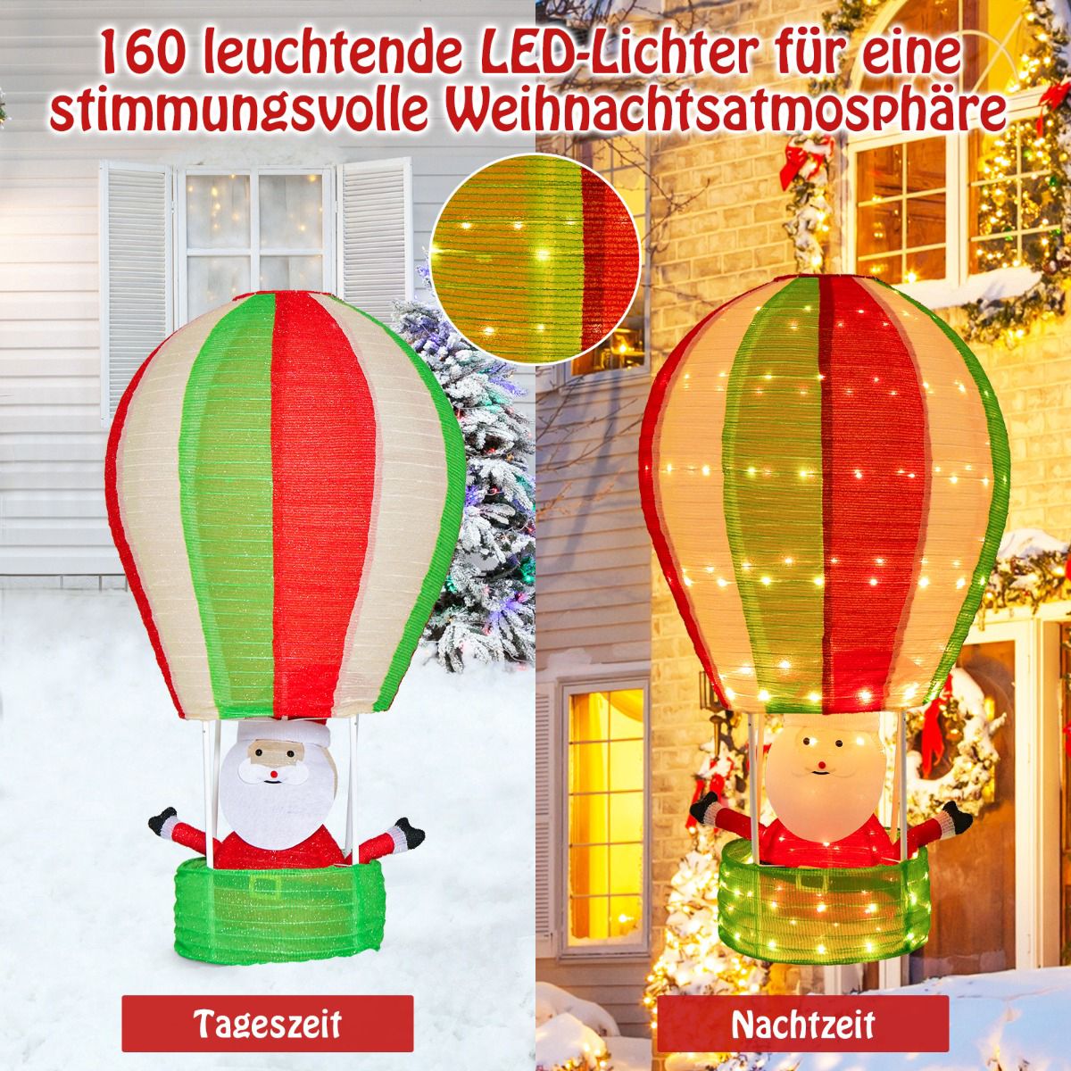 LED Santa Hot Air Balloon Decoration, 135 cm, 160 LEDs