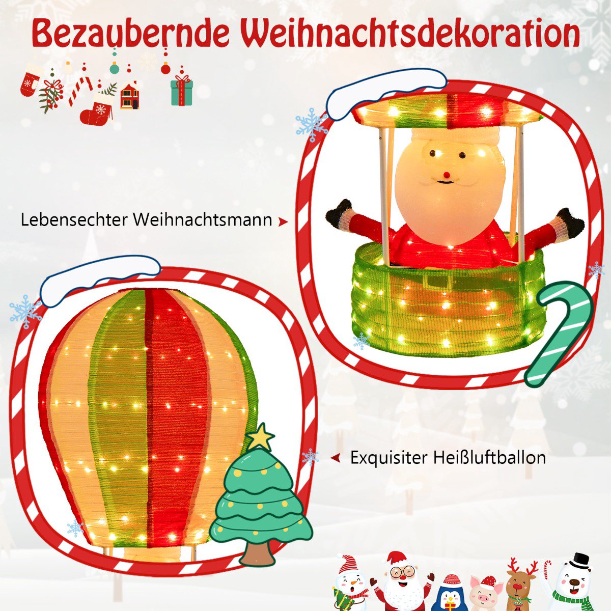 LED Santa Hot Air Balloon Decoration, 135 cm, 160 LEDs
