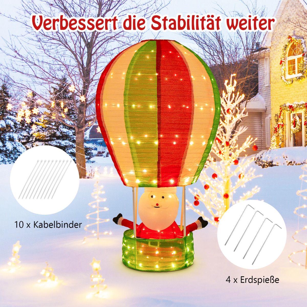 LED Santa Hot Air Balloon Decoration, 135 cm, 160 LEDs