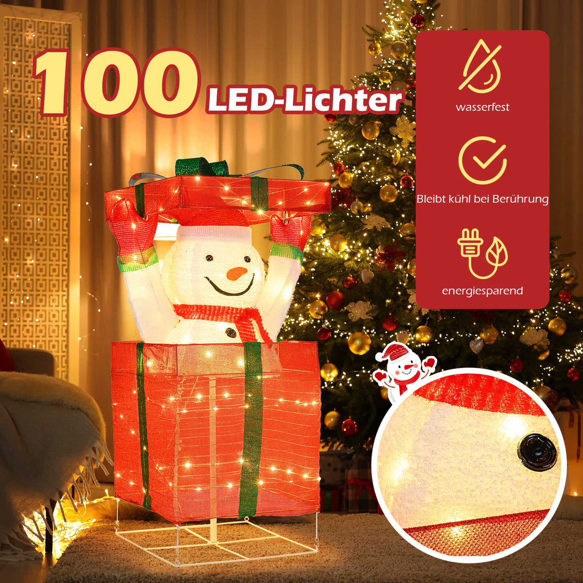LED Snowman Decoration with 100 Warm White Lights