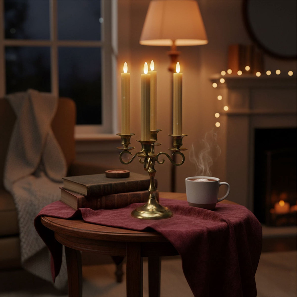 LED Wax Taper Candles, Flickering Flame, Set of 4