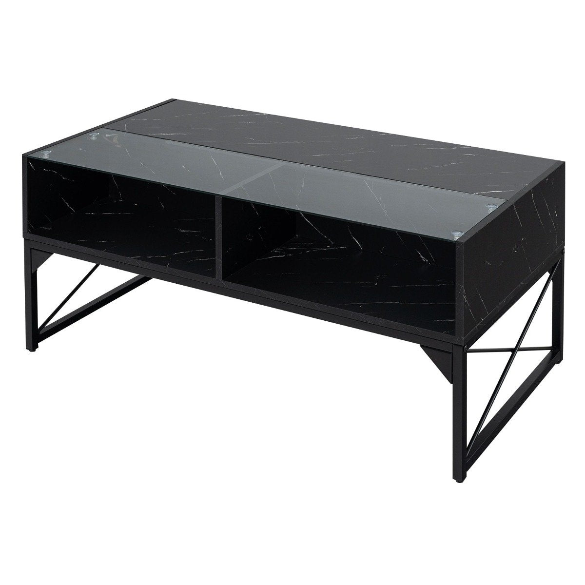 LED coffee table with marble look &amp; adjustable light colors &amp; Brightness living room table black