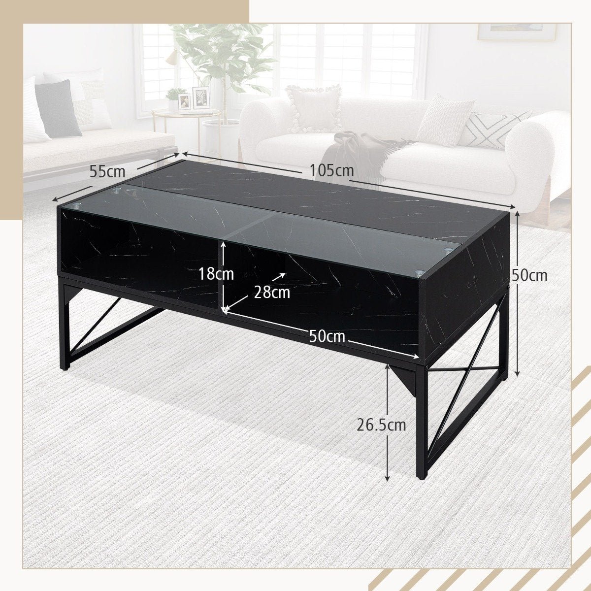 LED coffee table with marble look &amp; adjustable light colors &amp; Brightness living room table black