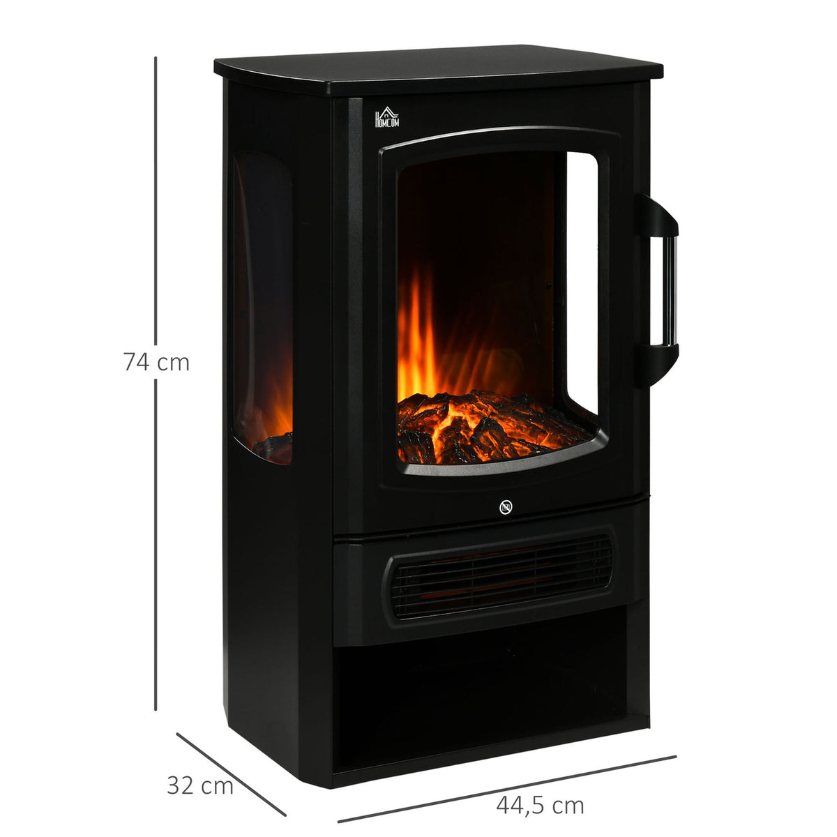 LED electric fireplace, free-standing fireplace, fireplace with flame effect, 1000/2000W, interior heating, decorative fireplace, 2 heating levels 44.5x32x74cm for a cozy atmosphere