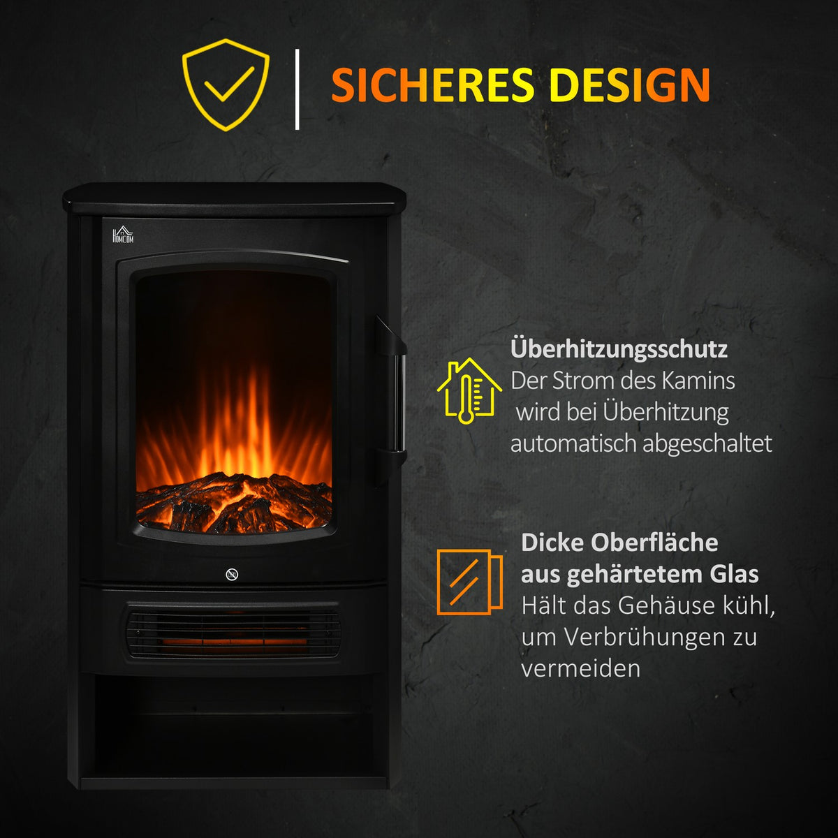 LED electric fireplace, free-standing fireplace, fireplace with flame effect, 1000/2000W, interior heating, decorative fireplace, 2 heating levels 44.5x32x74cm for a cozy atmosphere