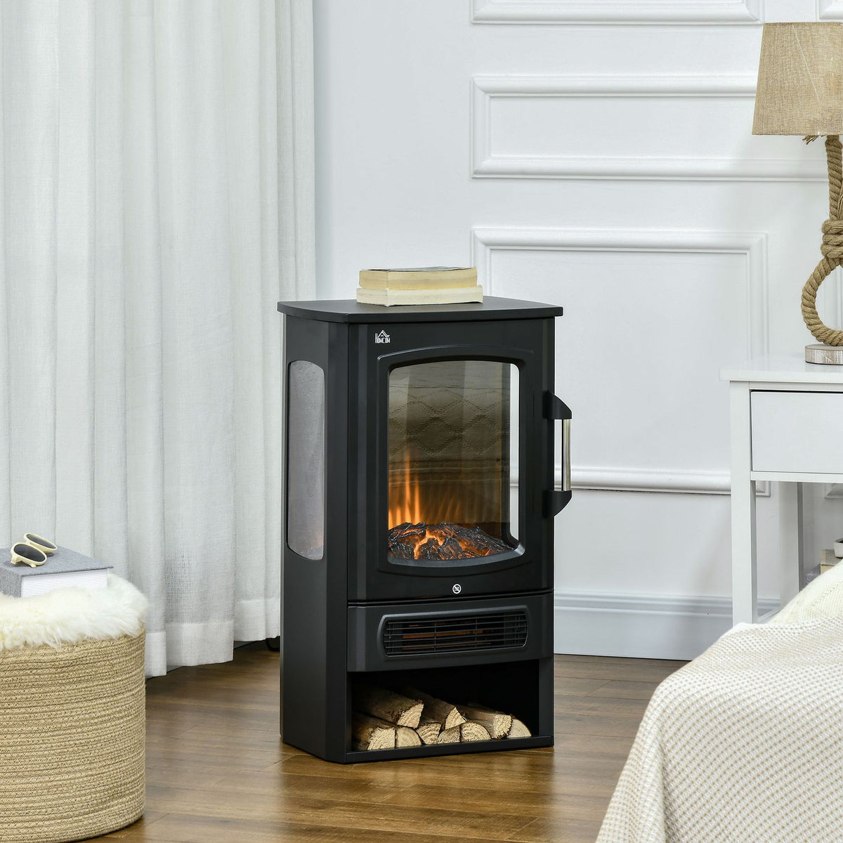 LED electric fireplace, free-standing fireplace, fireplace with flame effect, 1000/2000W, interior heating, decorative fireplace, 2 heating levels 44.5x32x74cm for a cozy atmosphere