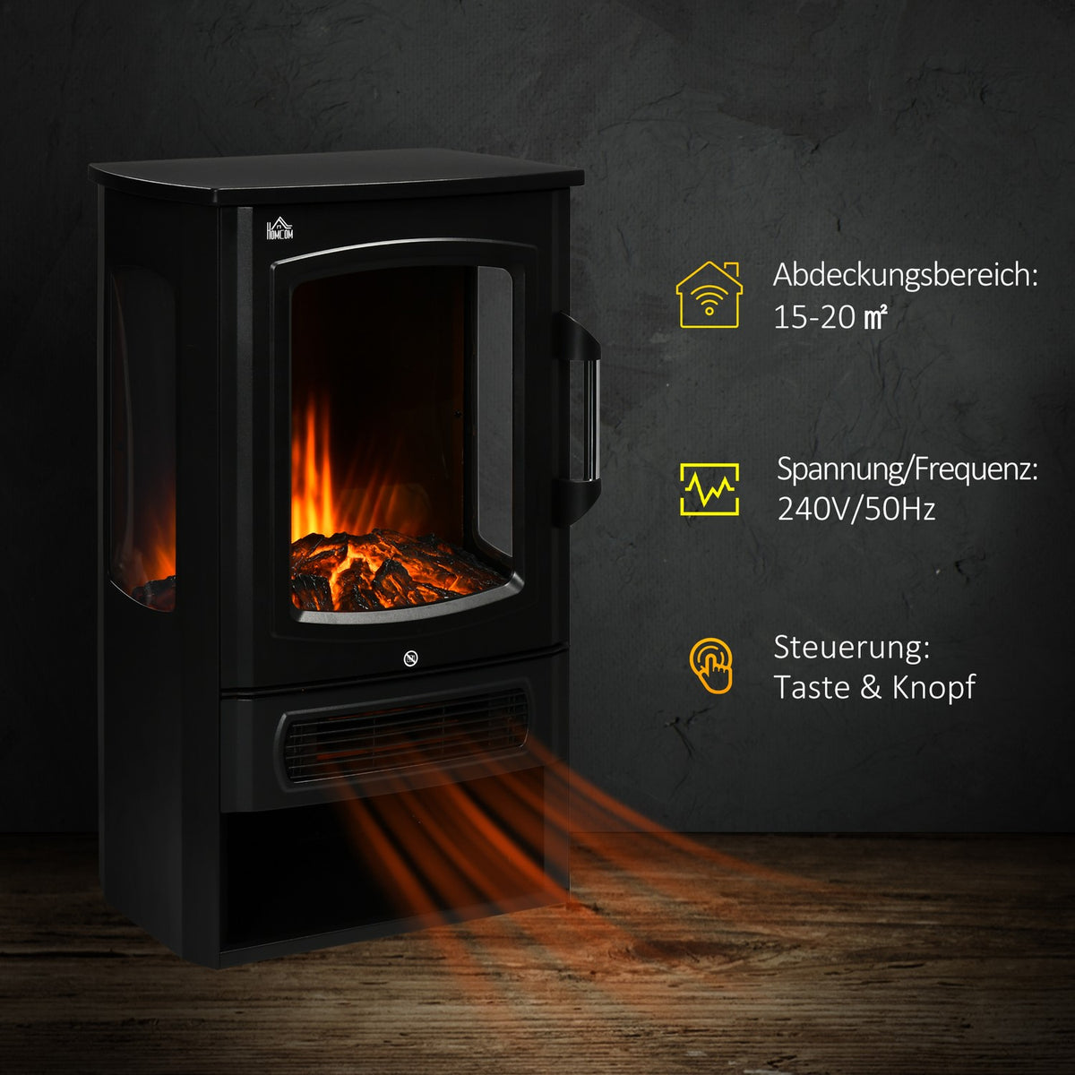 LED electric fireplace, free-standing fireplace, fireplace with flame effect, 1000/2000W, interior heating, decorative fireplace, 2 heating levels 44.5x32x74cm for a cozy atmosphere
