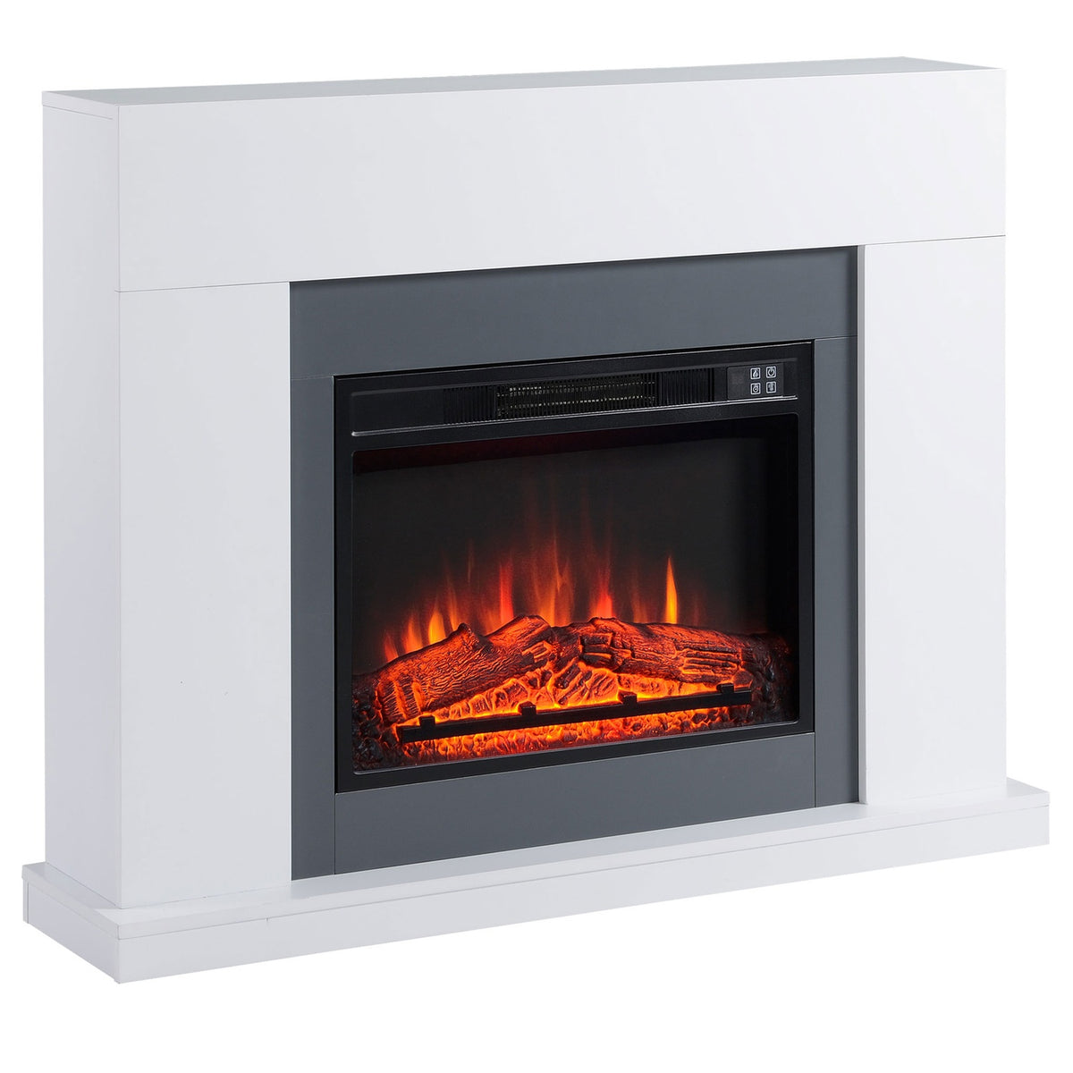 LED electric fireplace, freestanding fireplace, fireplace with flame effect, 1800/2000W, interior heating, decorative fireplace, MDF white, 113x26.6x87.5cm for a cozy atmosphere