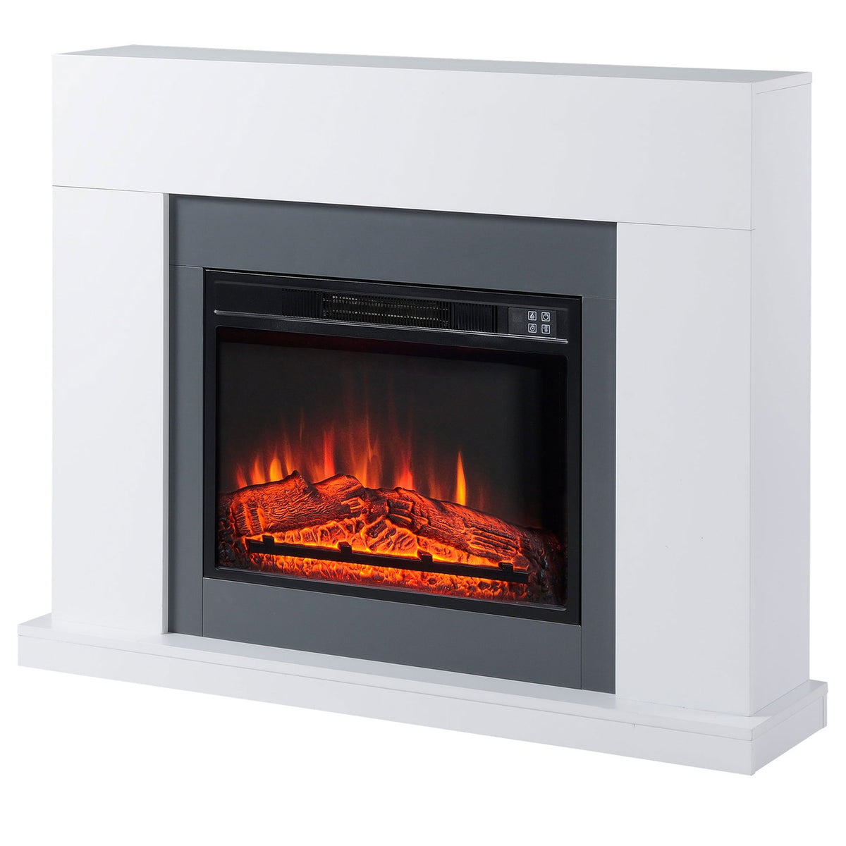 LED electric fireplace, freestanding fireplace, fireplace with flame effect, 1800/2000W, interior heating, decorative fireplace, MDF white, 113x26.6x87.5cm for a cozy atmosphere