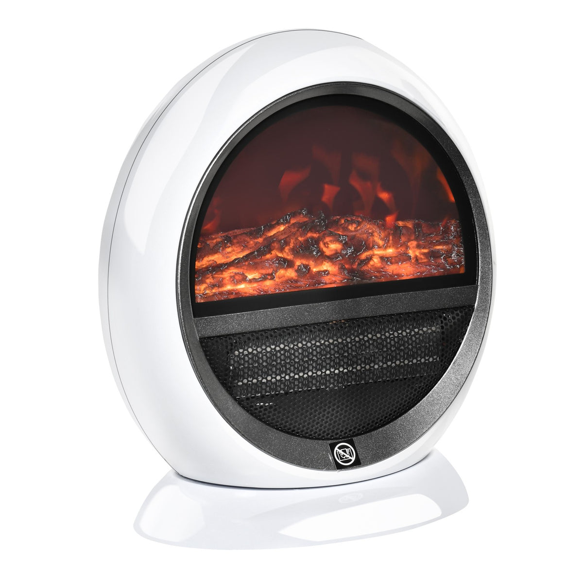 LED electric fireplace mini table fireplace 1500W with flame effect, stable, ABS plastic, white, compact size 30.5 x 18 x 35 cm