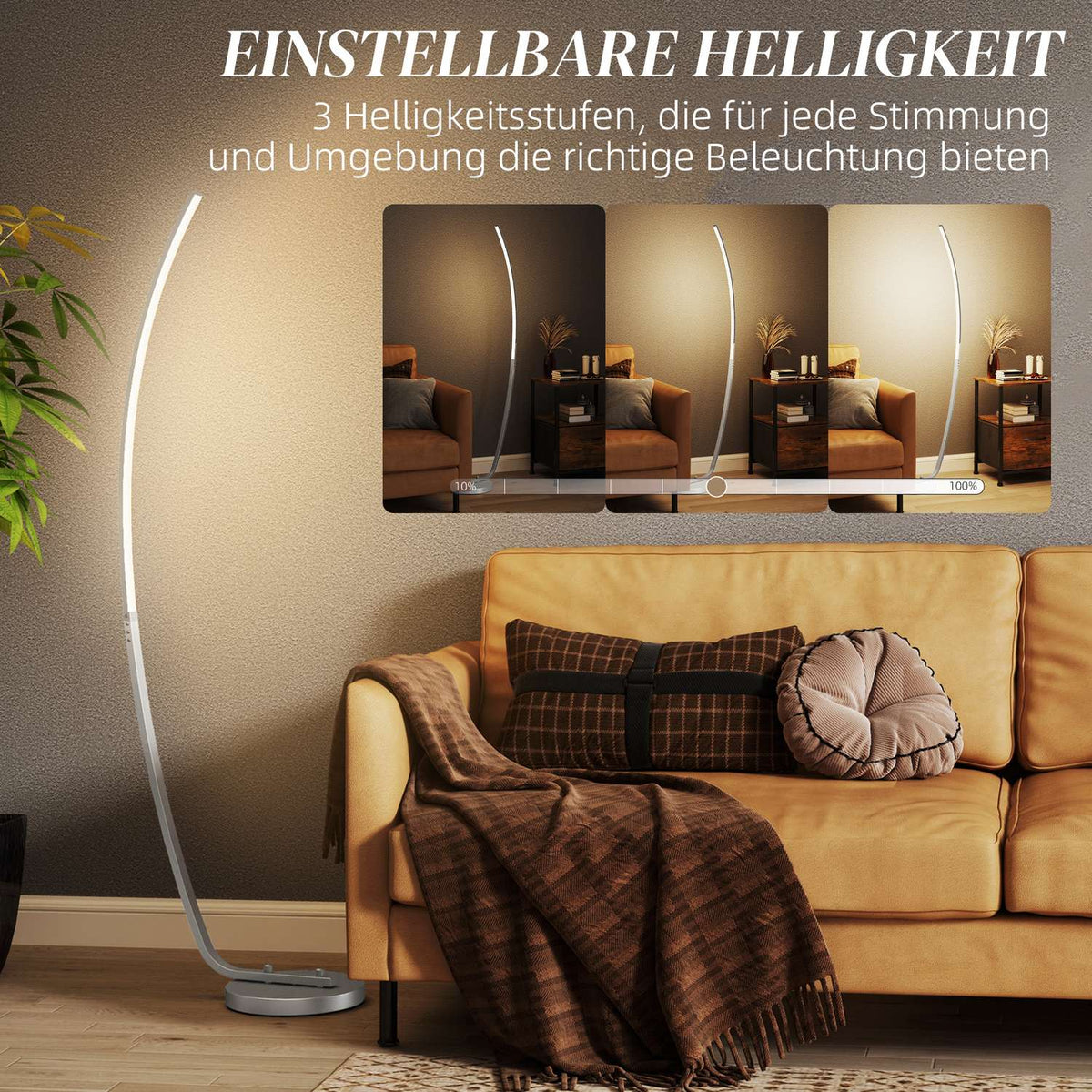 LED floor lamp living room floor lamp with foot switch, dimmable floor lamp with adjustable brightness, floor lamp for bedroom, silver