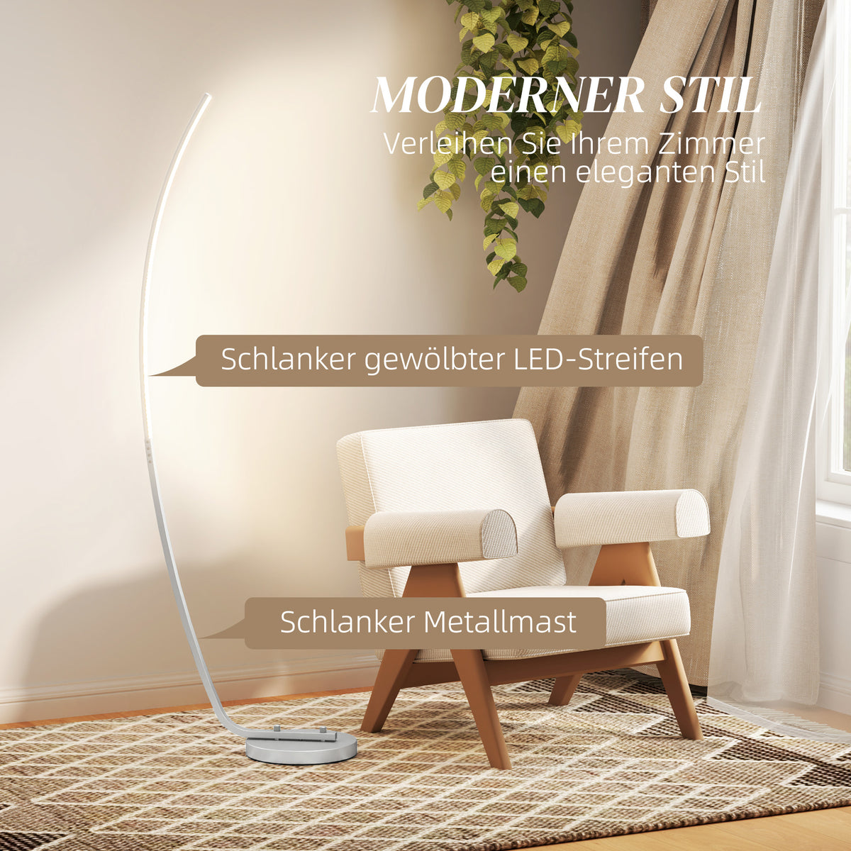 LED floor lamp living room floor lamp with foot switch, dimmable floor lamp with adjustable brightness, floor lamp for bedroom, silver