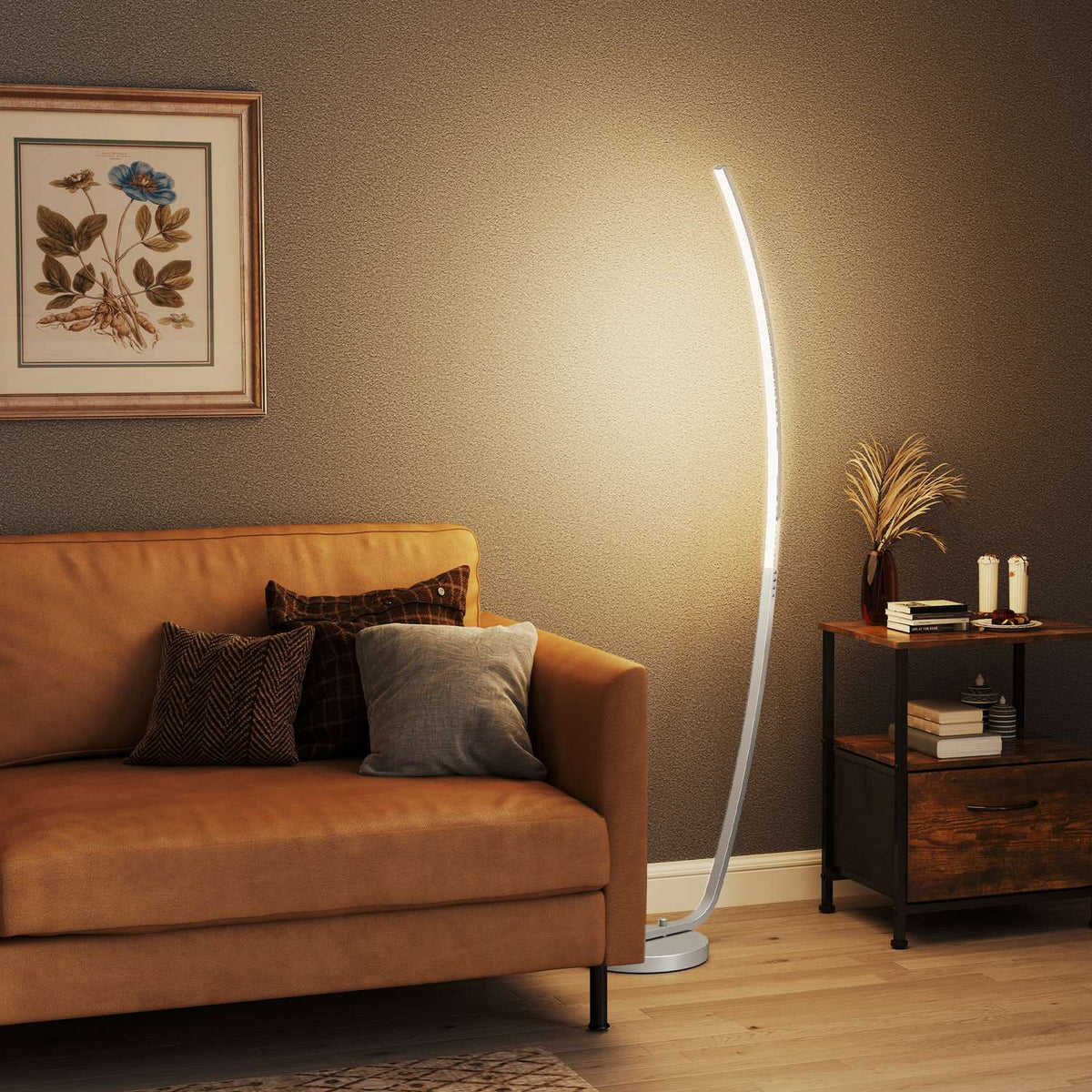 LED floor lamp living room floor lamp with foot switch, dimmable floor lamp with adjustable brightness, floor lamp for bedroom, silver